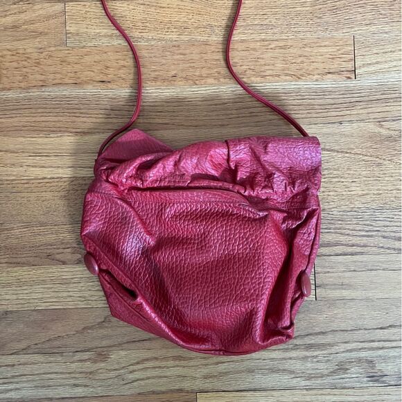 Red Leather Raw Edge Boho Shoulder Bag - Picture 6 of 8